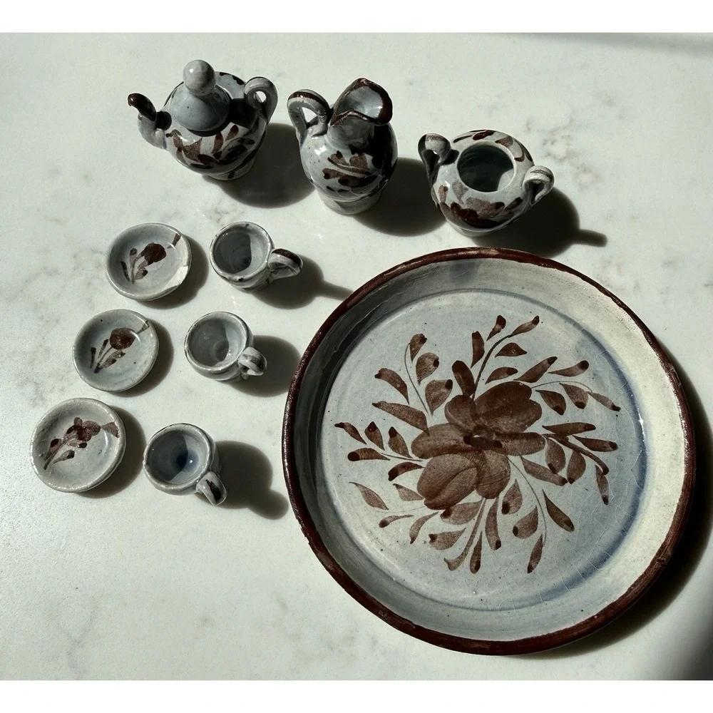 Vintage Pottery Miniature Tea Set Handpainted
